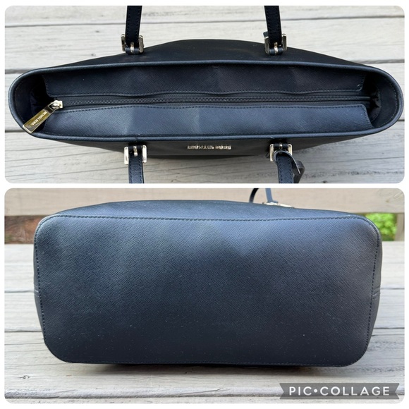 Michael Kors Jet Set Black Saffiano Leather Top Zip Tote Bag Purse - Picture 7 of 14